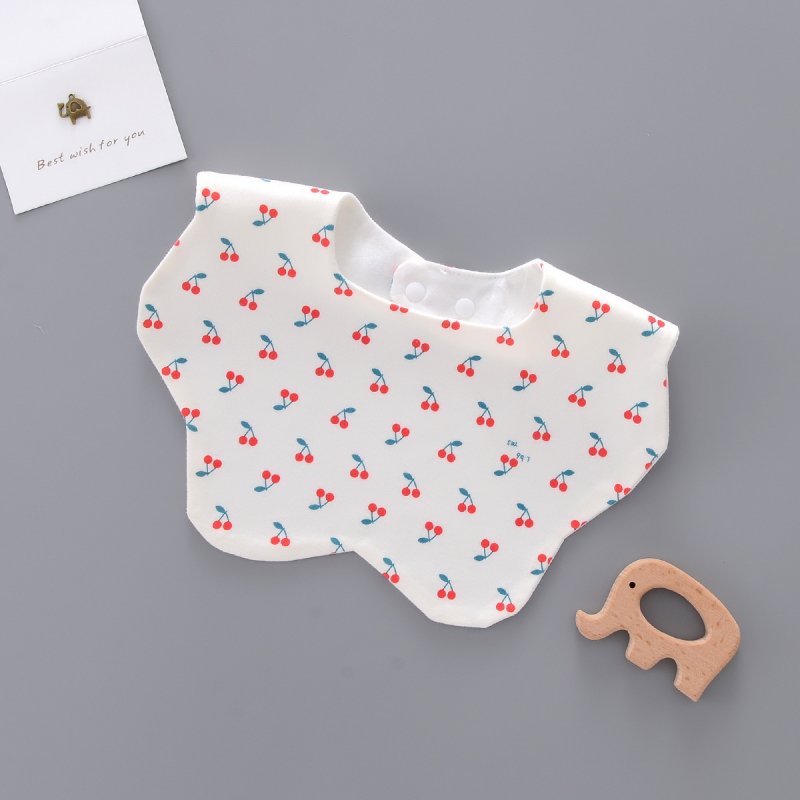 Newborn Saliva Towel Cute Cartoon Printing Petal Bibs Cotton Waterproof Adjustable Bib For Baby Aged 0-1 cherries