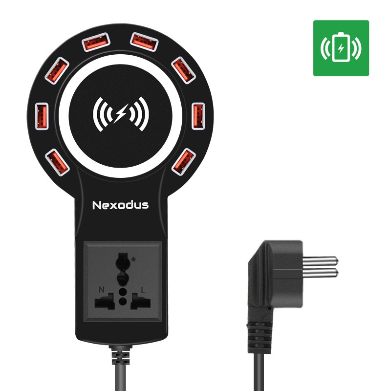 Nexodus 8 Port USB Hub + Qi Charging (Black)
