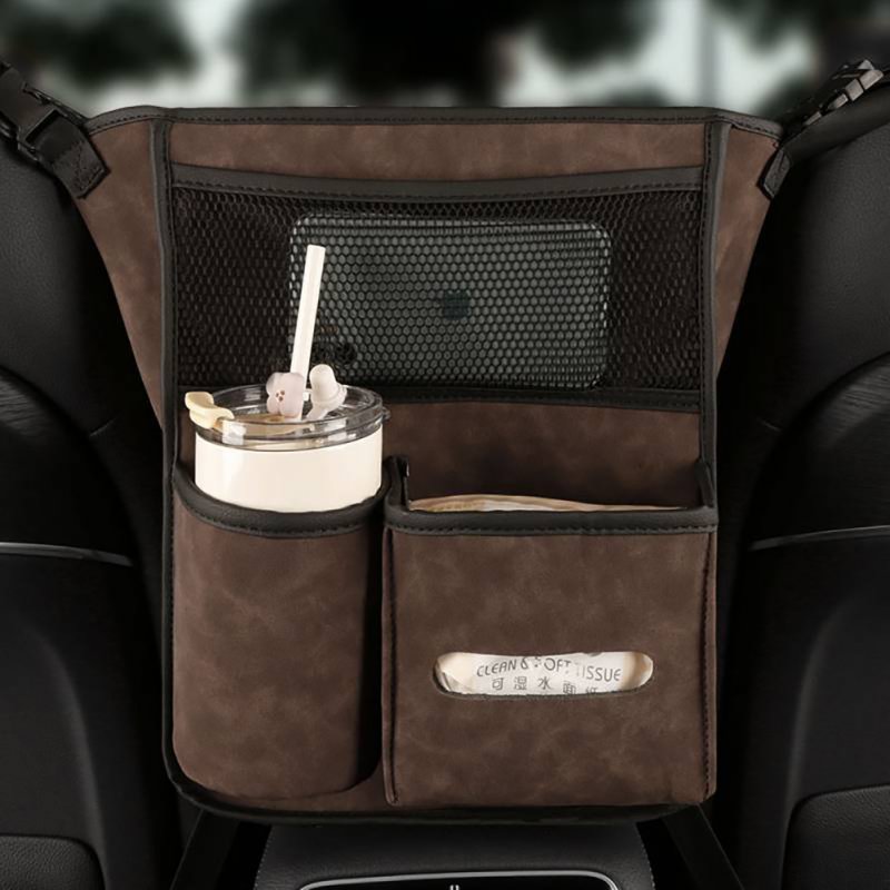 Car Net Pocket Handbag Holder Central Control Pet Kids Barrier Water Cup Storage Bag 