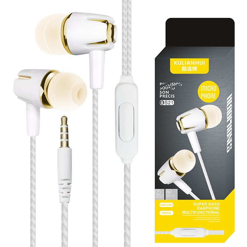 Noise Reduction Wired Earphone Portbale Universal In Ear Headset Gold