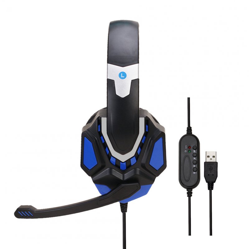 Non-lighting Gaming Headset Internet Cafe Headphone for PS4 Gaming Computer Switch Black blue USB
