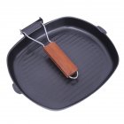 Non sticky Steak Frying Pan with Wooden Folding Handle Portable Square Grill Pan Kitchen Accessory 24CM