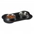 Nonslip Bone Shaped Double Bowl Food Water Feeder Feeding Dishes for Pet Dog Supplies black 46 27cm