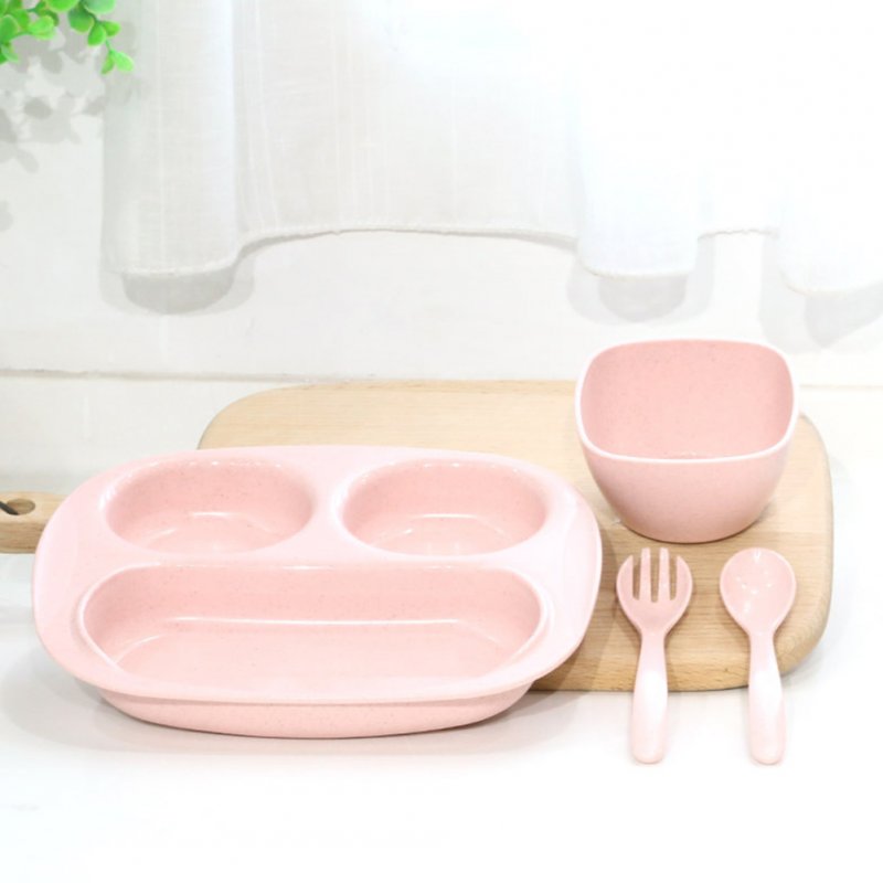 Nonslip Wheat Straw Dinnerware Set for Kindergarten Kids Baby Feeding Pink_Four sets of plates