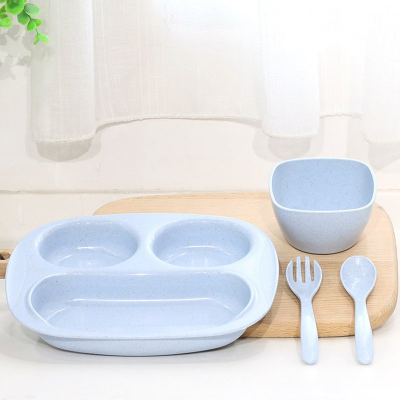 Nonslip Wheat Straw Dinnerware Set for Kindergarten Kids Baby Feeding blue_Four sets of plates