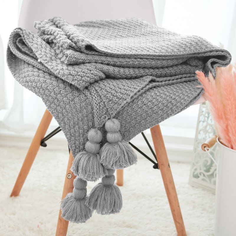 Nordic Tassels Knitted Blanket Pineapple Texture Air Conditioning Sofa Cover Blanket Light gray