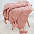 Nordic Tassels Knitted Blanket Pineapple Texture Air Conditioning Sofa Cover Blanket Leather pink