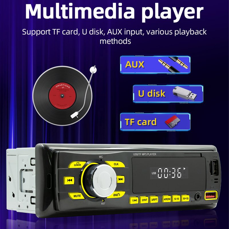 Car Mp3 Player with Bluetooth  5.0 Intelligent Voice Assistant Aux Audio Fm Radio Usb Phone Charging 