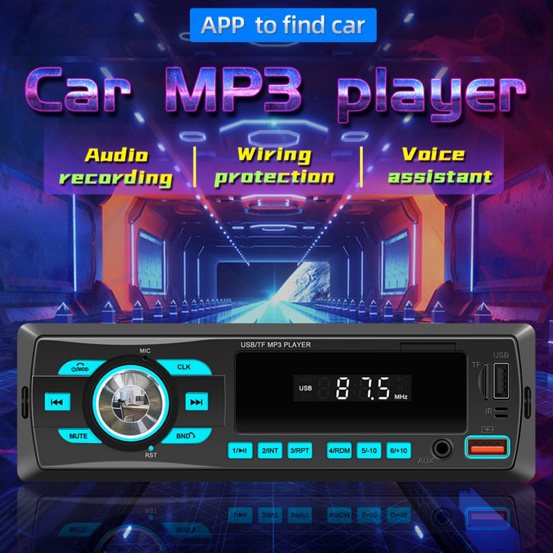 Car Mp3 Player with Bluetooth  5.0 Intelligent Voice Assistant Aux Audio Fm Radio Usb Phone Charging 