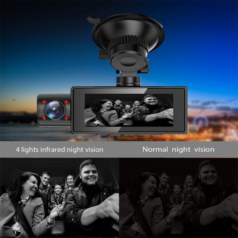 Hd 1080p 3-lens GPS Dash Cam Infrared Night Vision Lcd Screen Driving Recorder Parking Camera 