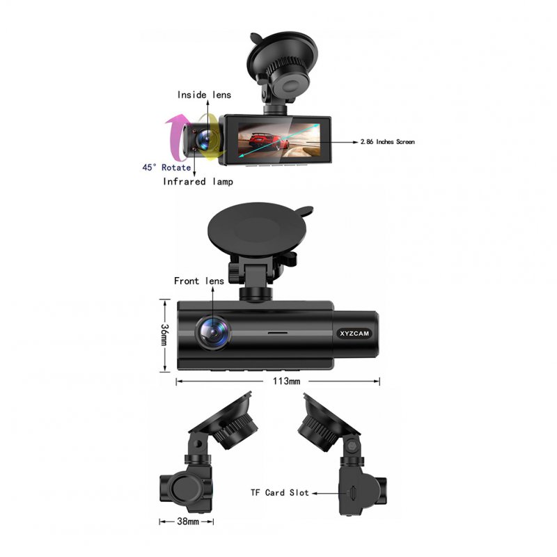 Hd 1080p 3-lens GPS Dash Cam Infrared Night Vision Lcd Screen Driving Recorder Parking Camera 