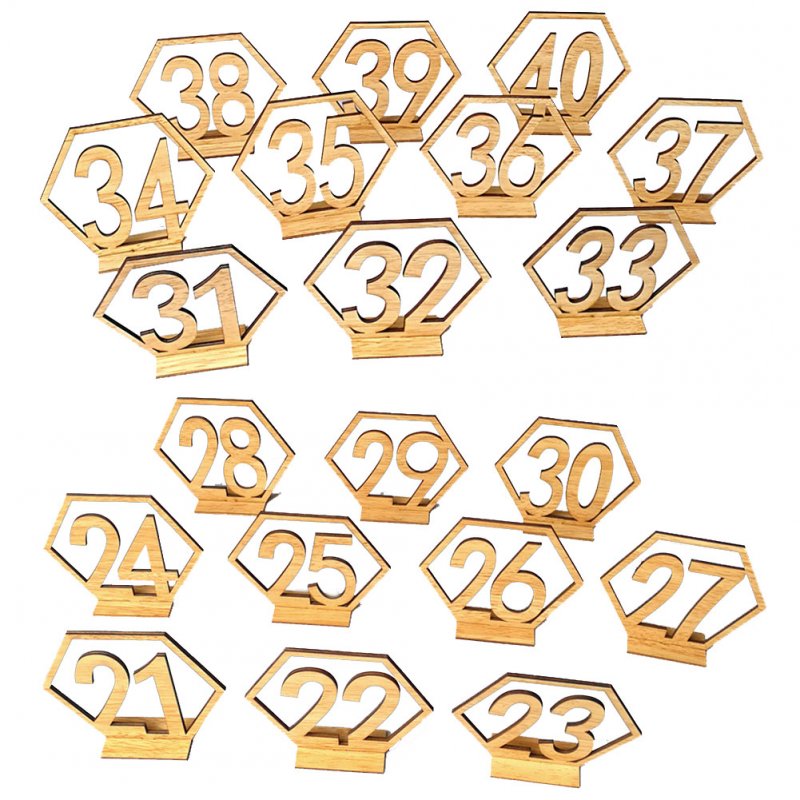 Number 21-40 Elegant Wooden Hollow-out Hexagon Table Cards Reception Seat Card for Party Event Organizing Decorating 20PCS/Set