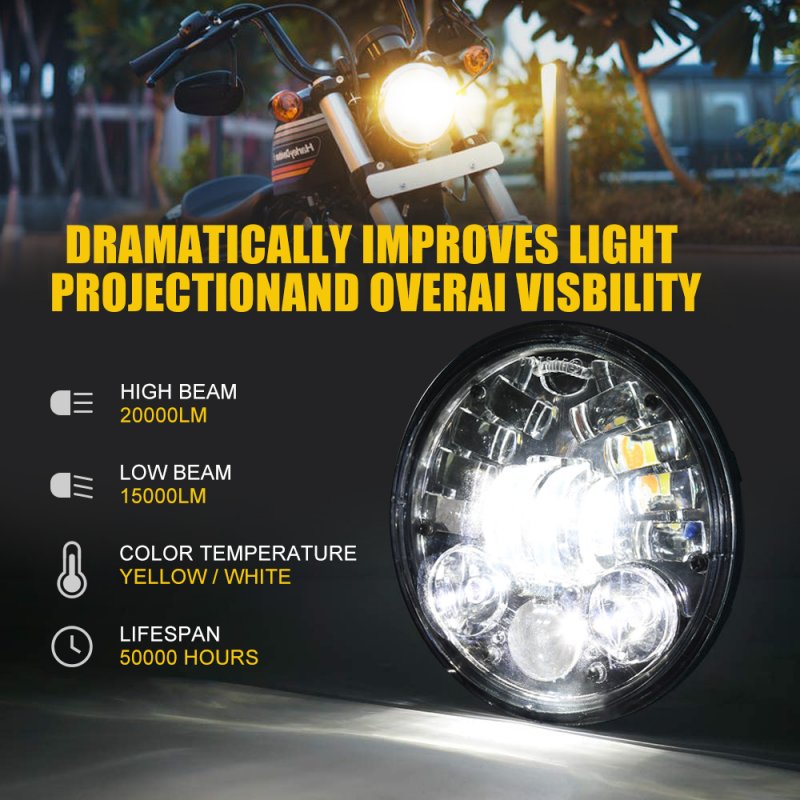 Motorcycle Led Drl Halo Headlight Aluminum Alloy 5.75-inch Motorcycle Headlight 