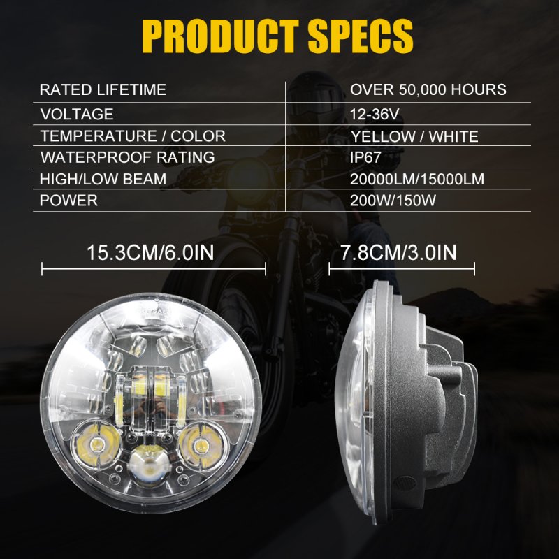 Motorcycle Led Drl Halo Headlight Aluminum Alloy 5.75-inch Motorcycle Headlight 