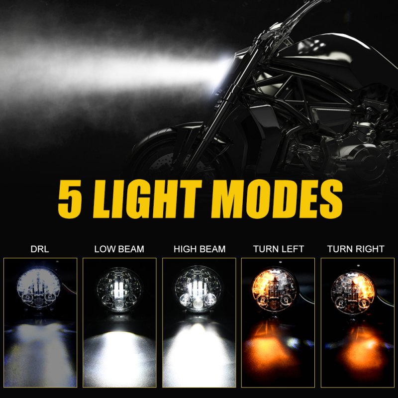 Motorcycle Led Drl Halo Headlight Aluminum Alloy 5.75-inch Motorcycle Headlight 