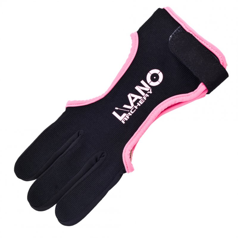 Nylon Three-finger Archery  Glove Adjustable Elastic Finger Protector Guard Bow Accessories Black pink_L