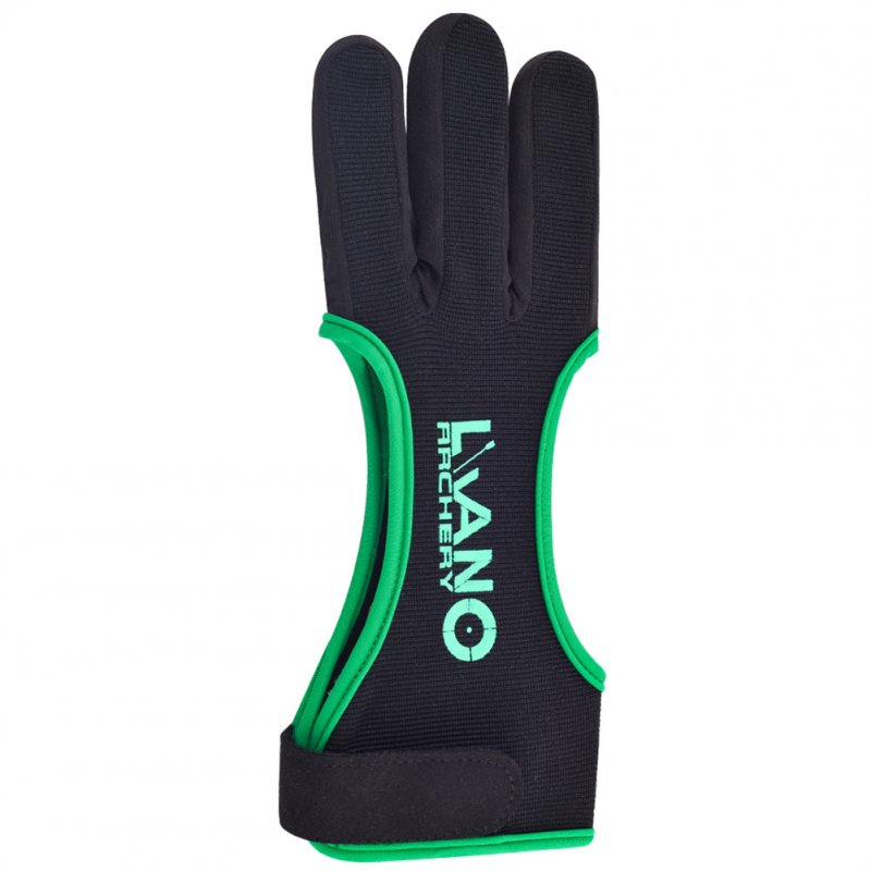 Nylon Three-finger Archery  Glove Adjustable Elastic Finger Protector Guard Bow Accessories Black green_S