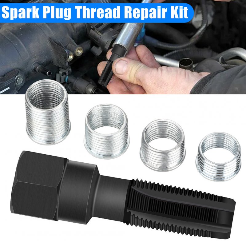 M14 x 1.25 Carbon Steel Spark Plug Re-thread Repair Tool Tap Reamer Inserts Kit 14mm For Spark Plug Thread Repairing 