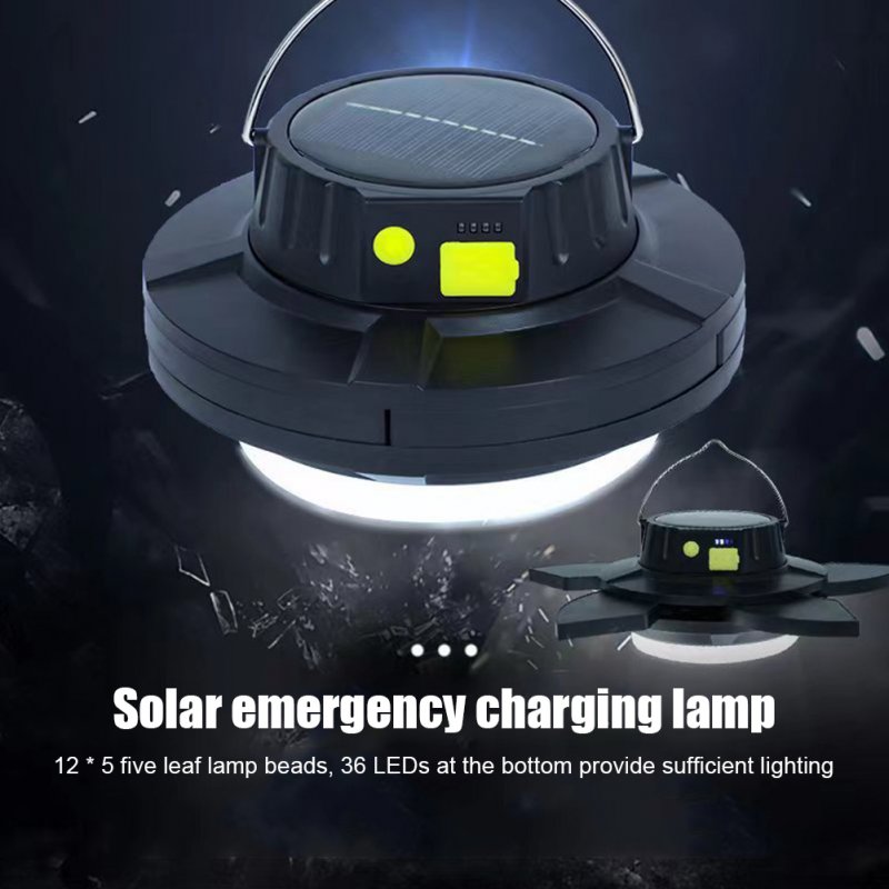 Solar Camping Light 5 Leaves Rotating Usb Rechargeable Tent Lantern Portable Emergency Work Lamp 