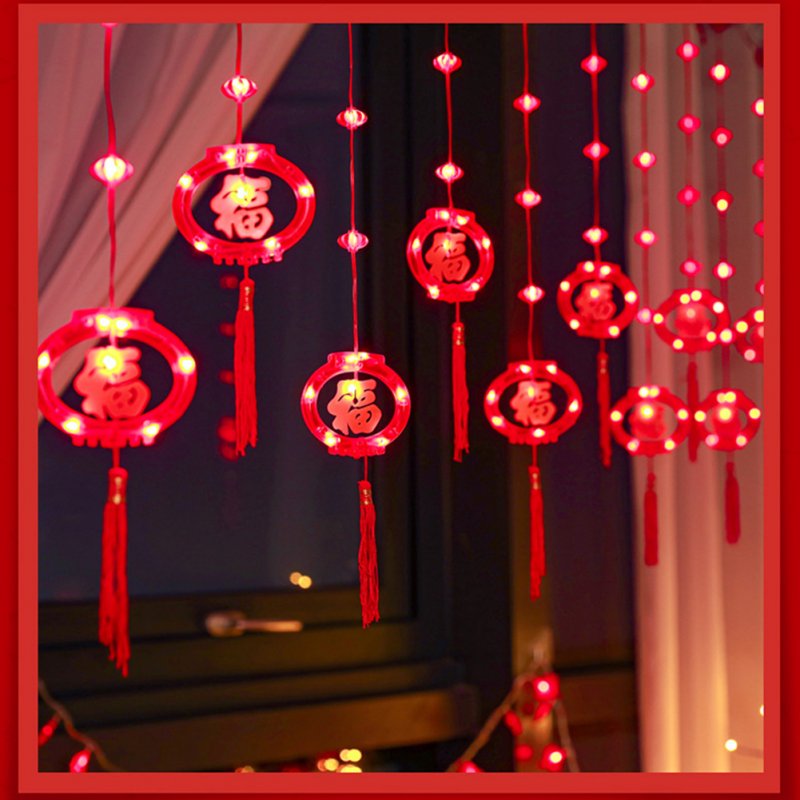 Red Lantern LED Lights With 8 Modes Chinese Characters Garland Curtain Lunar New Year Decoration Spring Festival Decoration 