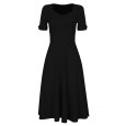 Womenis Neck Short dress Black Asia M