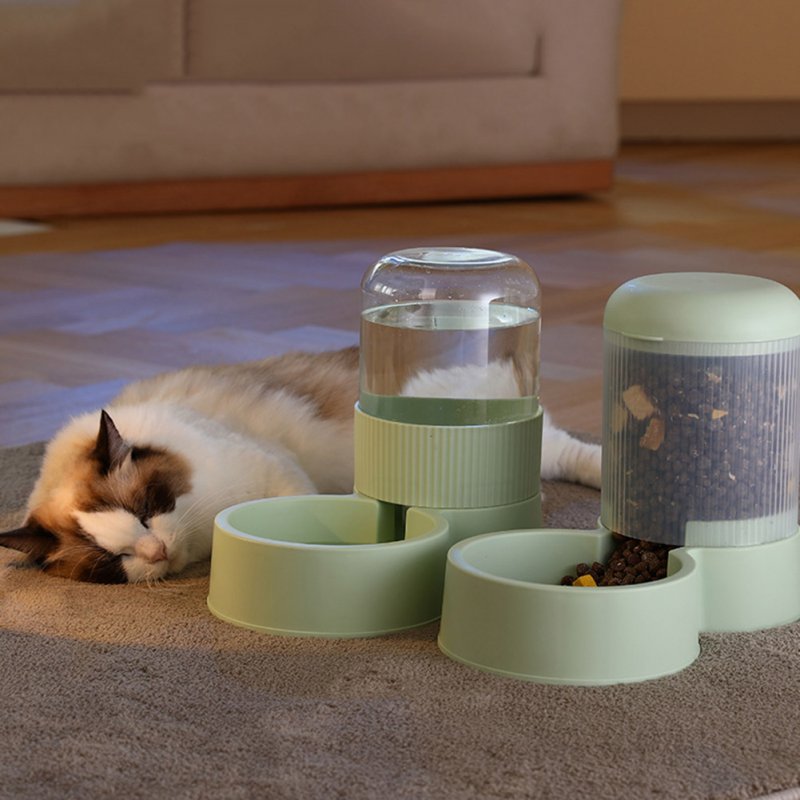 Pet Automatic Food Feeder Roman Pillars Shape 2.1l Large Capacity Water Food Bowl For Cats Dogs Feeding Bowl Water Dispenser (green)