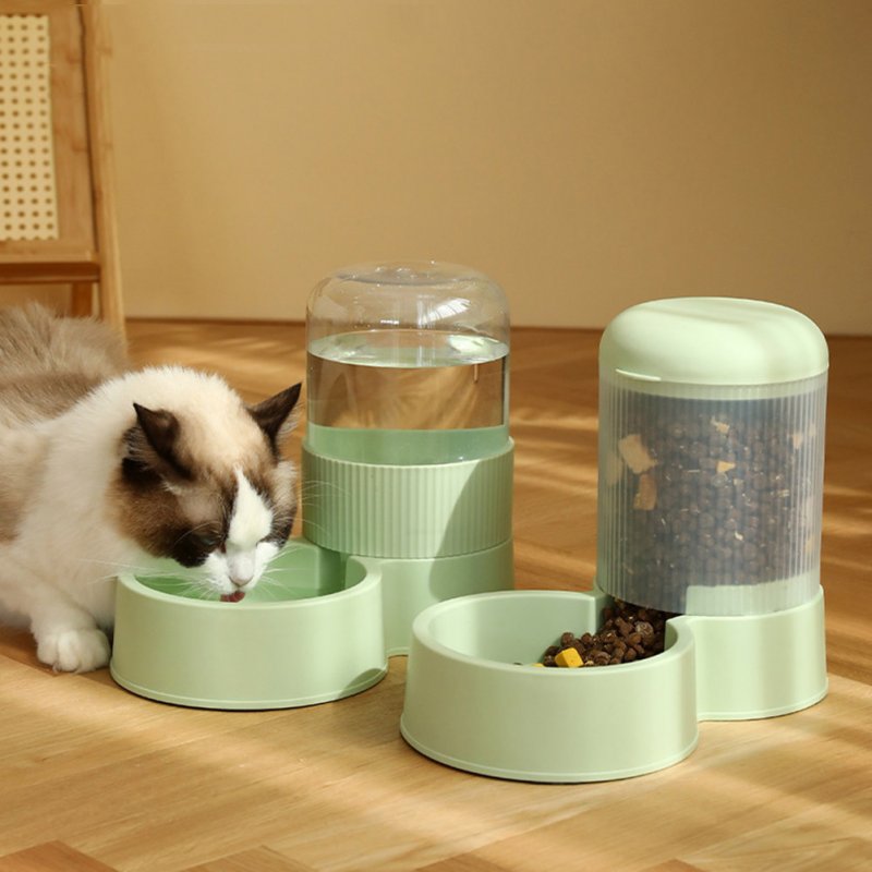 Pet Automatic Food Feeder Roman Pillars Shape 2.1l Large Capacity Water Food Bowl For Cats Dogs Feeding Bowl Water Dispenser (green)