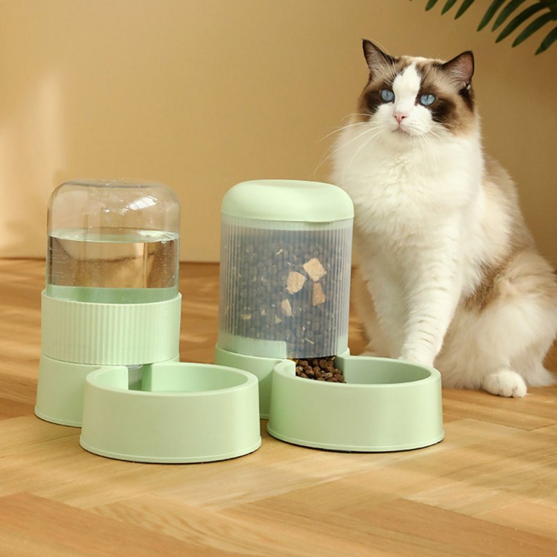 Pet Automatic Food Feeder Roman Pillars Shape 2.1l Large Capacity Water Food Bowl For Cats Dogs Feeding Bowl Water Dispenser (green)