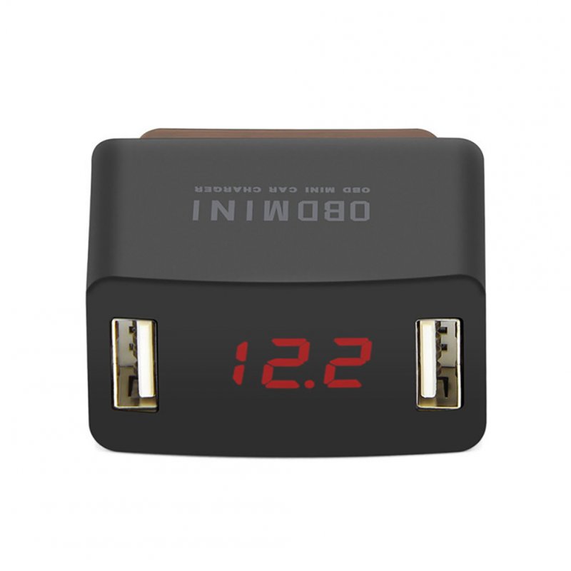 OBD MINI Car Charger LED Display 12/24V USB Charging 2 Ports For Smart Phone black
