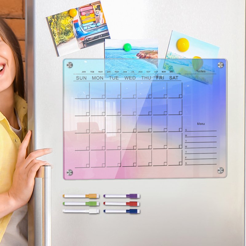 Acrylic Calendar For Fridge Weekly Strong Magnetic Thick Erasable Board Planner For Refrigerator Whiteboard With 6 Erasable Markers 