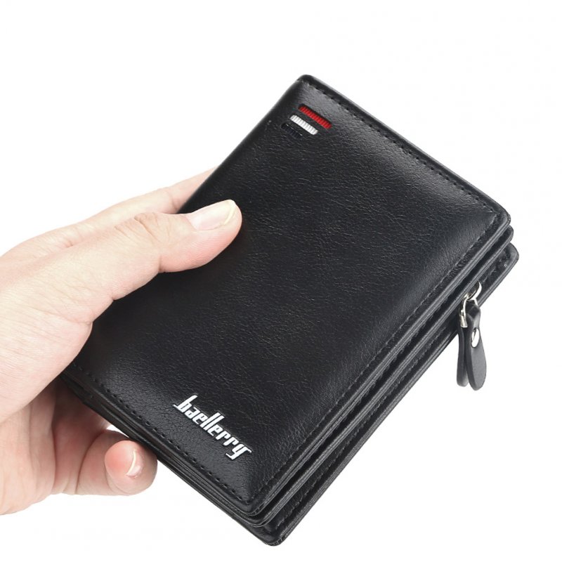 Men Zipper Short Style Wallet Card Slots Fashion Mini Snap Button Bag 
