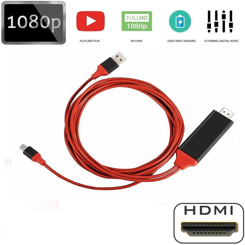1080P 6ft 8 Pin Apple Interface to HDMI TV AV Adapter Cable for iPhone 6 6S 7 8 Plus X 