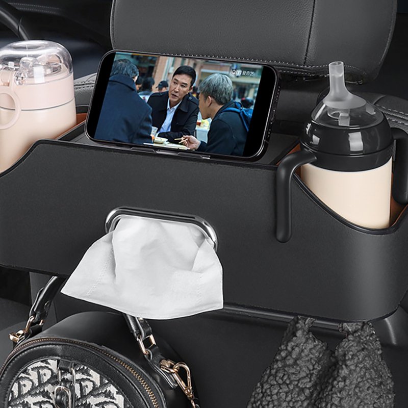 Car Headrest Backseat Organizer Partition Design Multi-functional Storage Box With Cup Holder Tissue Box Headrest Hook 