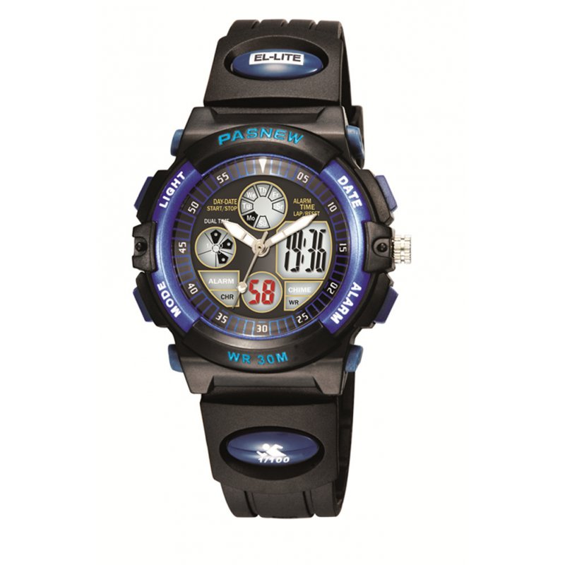 OYang 30m Water-proof Digital-analog Boys Girls Sport Digital Watch with Alarm Stopwatch Chronograph (Child) 6 Colors (Blue-black)