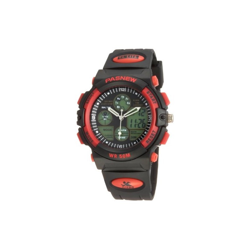 OYang 50m Water-proof Digital-analog Boys Girls Sport Digital Watch with Alarm Stopwatch Chronograph (Red)