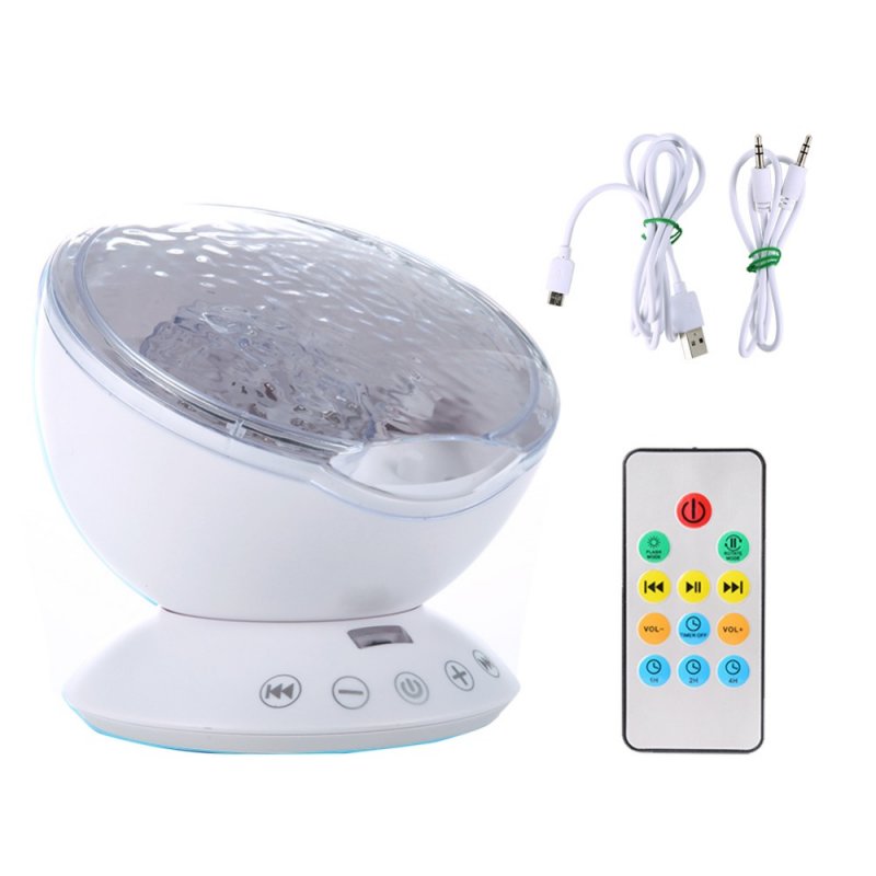 Ocean Wave Projector LED Night Light with Music Player Remote Control Lamp RGB_white