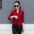 Office Lady Casual Long Sleeve Chiffon Shirt Blouse Red wine S