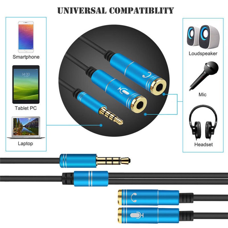 2 in 1 3.5mm Headphone Mic Audio Y Splitter Cable Male to Dual Female Converter Adapter 