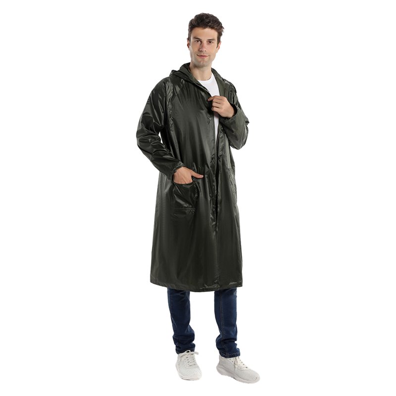 One-piece Raincoat Waterproof Lightweight Foldable Long Sleeve Hooded Raincoat With Pockets For Cycling Camping Hiking Army green XL