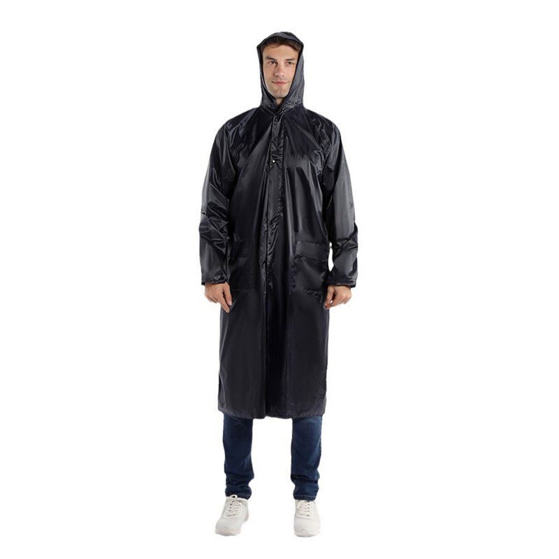 One-piece Raincoat Waterproof Lightweight Foldable Long Sleeve Hooded Raincoat With Pockets For Cycling Camping Hiking Navy blue XXL
