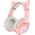 Onikuma K9 Cat Ear Gaming Headset Rgb Led Light Head-mounted Chicken-eating Wired Headphones With Retractable Rotating Microphone Pink
