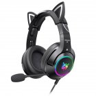 Onikuma K9 Cat Ear Gaming Headset Rgb Led Light Head-mounted Chicken-eating Wired Headphones With Retractable Rotating Microphone Black