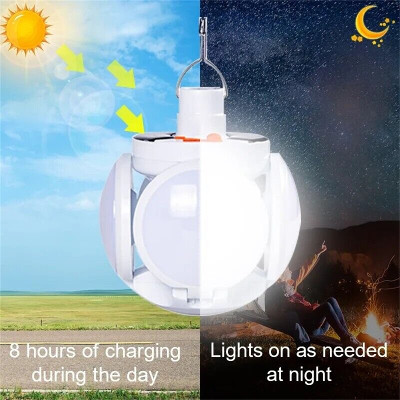 Solar Camping Lantern Collapsible Portable Tent Lamp With Hanging Hook LED Football Bulbs Waterproof For Emergency Outages 