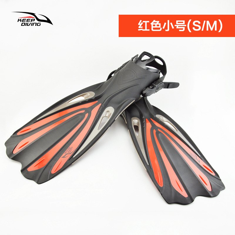 Open Heel Scuba Diving Long Fins Adjustable Snorkeling Swim Flippers Special For Diving Boots Shoes Monofin Gear Red Small (S/M)