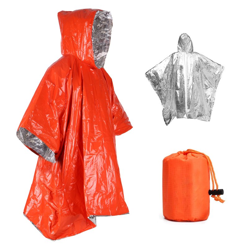 Orange Emergency Raincoat Aluminum Film Disposable Poncho Cold Insulation Rainwear Blankets Survival Tool Raincoat*1+ orange outer bag_124*101cm