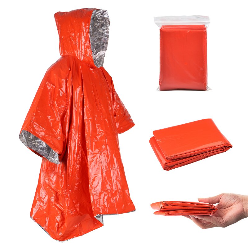 Orange Emergency Raincoat Aluminum Film Disposable Poncho Cold Insulation Rainwear Blankets Survival Tool Double-sided raincoat *1_124*101cm