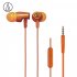 Original Audio Technica ATH CLR100iS Wired Earphone Ergonomic Sport Headset Remote Control Headphone Compatible With Android iOS Cellphone Orange