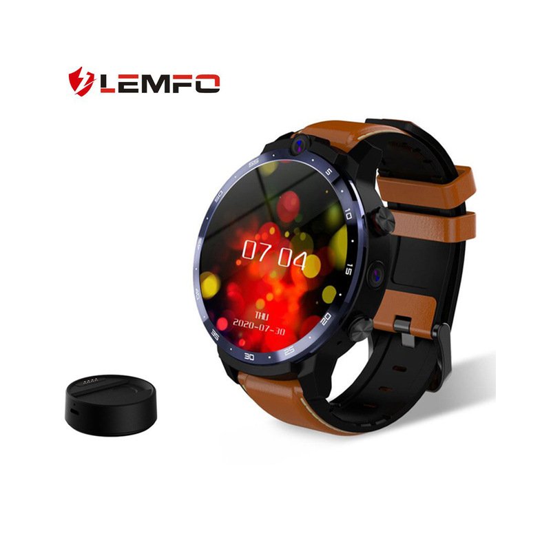 Original LEMFO Men  Smart  Watch 4+64GB GPS Smartwatch 5mp+8mp Dual Cameras Heart Rate Monitor Waterproof Sport Watch brown