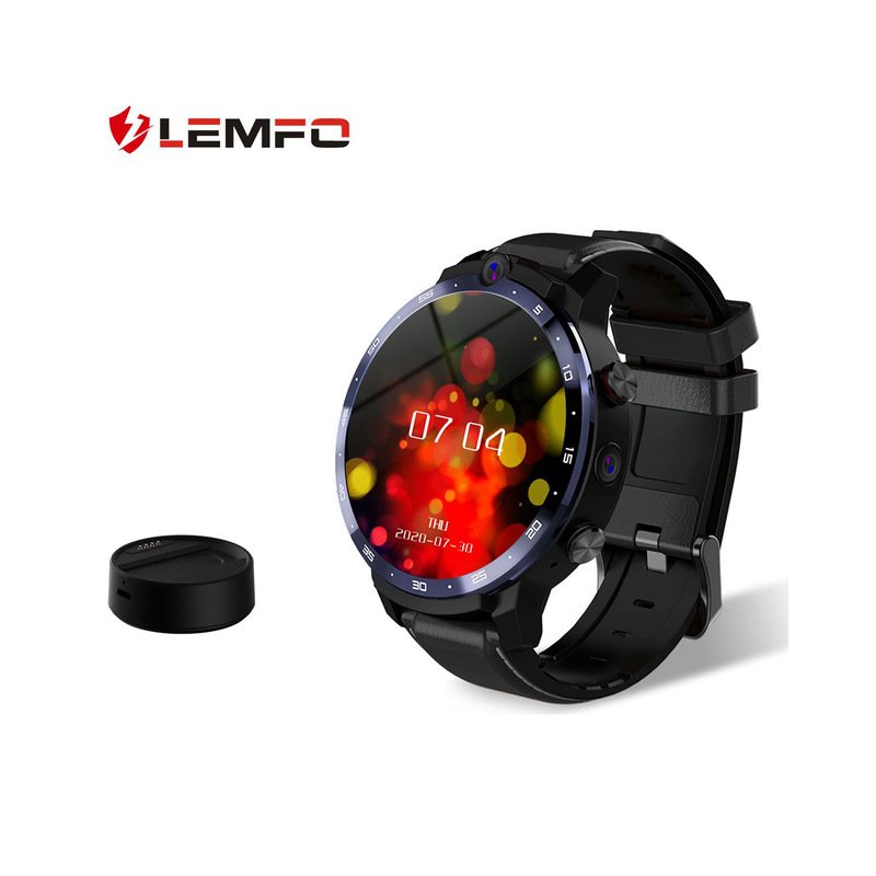 Original LEMFO Men  Smart  Watch 4+64GB GPS Smartwatch 5mp+8mp Dual Cameras Heart Rate Monitor Waterproof Sport Watch black