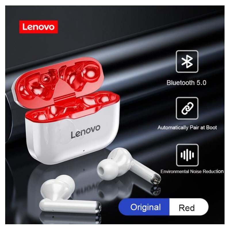 Original LENOVO Wireless Earphones Bluetooth 5.0 TWS LP1 Earbuds 9D Stereo Sound Noise Reduction IPX4 Headsets With Mic  red